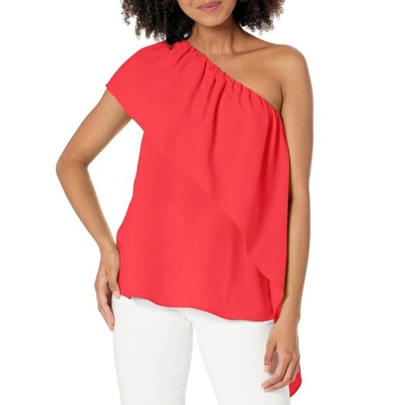 Trina Turk 'Satisfied' One-Shoulder Asymmetrical Crepe Top, Slushie - Picture 1 of 2